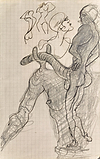 Etude de Mode, Phallus sur Béquilles, Dessin de Femme pour la Mode