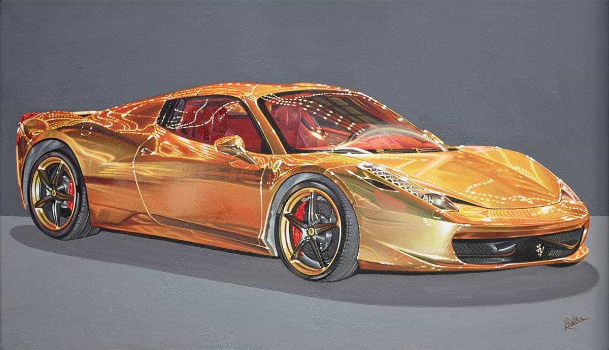 Gold Ferrari 458 Spider | Roz Wilson - Clarendon Fine Art