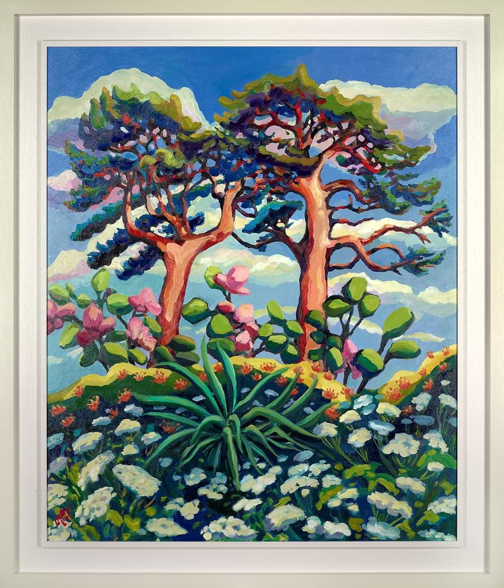 Pines Behind A Bed Of Honeysuckle