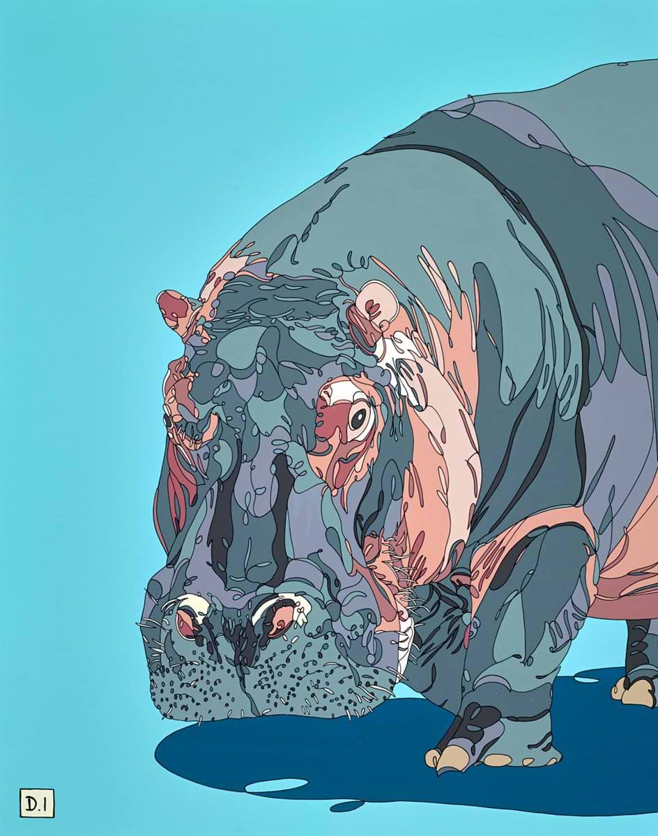 Hippo On Blue