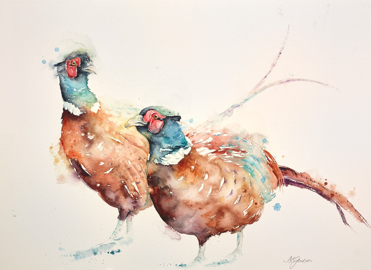 Evening Stroll- Male Pheasants