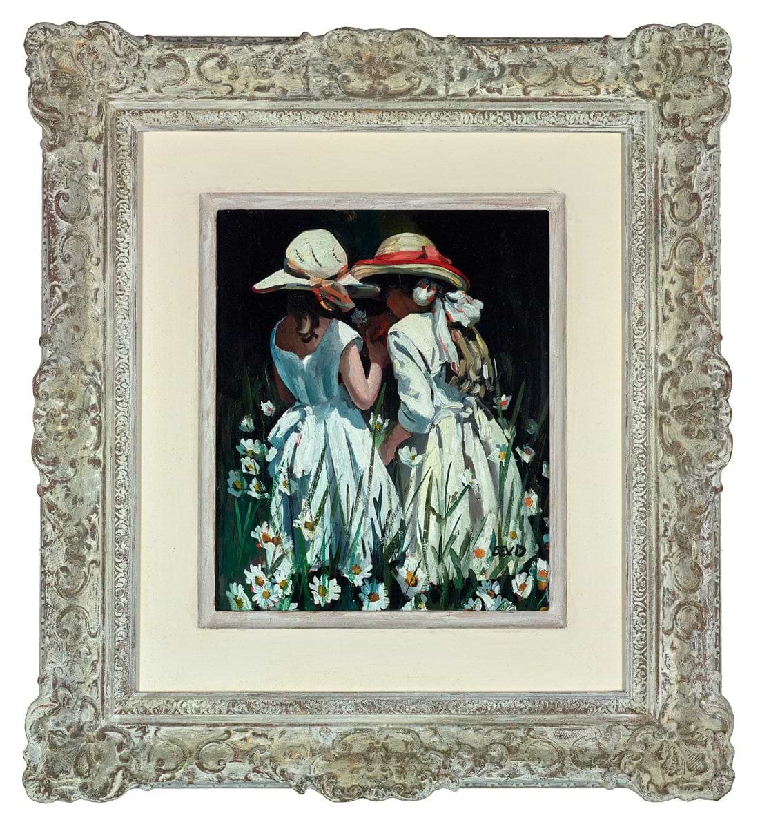 Study Of Two Girls Picking Daisies