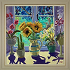 Sunflowers Still Life and Birdbath