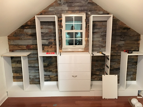 Completed closet with slanted ceiling