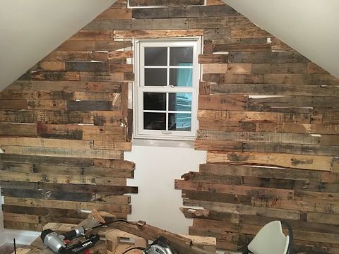 Completed pallet wall before staining