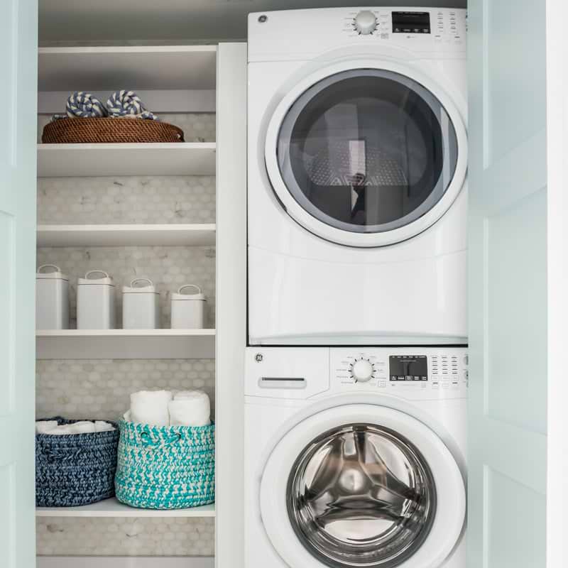 Custom closet in a laundry room