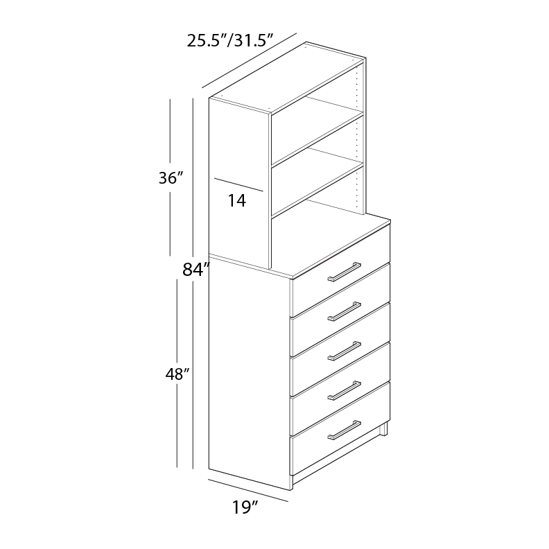 5 Drawer Hutch Tower