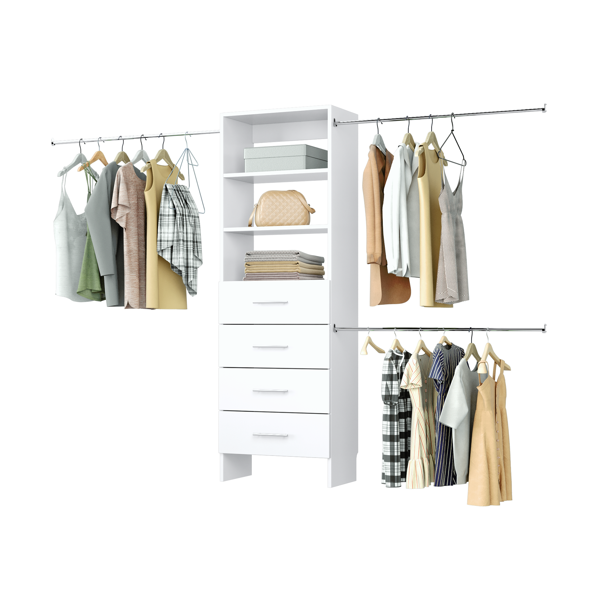 Pico Closet Tower With Drawers & Expanding Hanging Rods