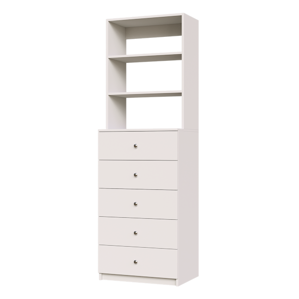 Vista 25.5 in. W Grey 5 Drawer Hutch Tower 4-Shelf Wood Closet System