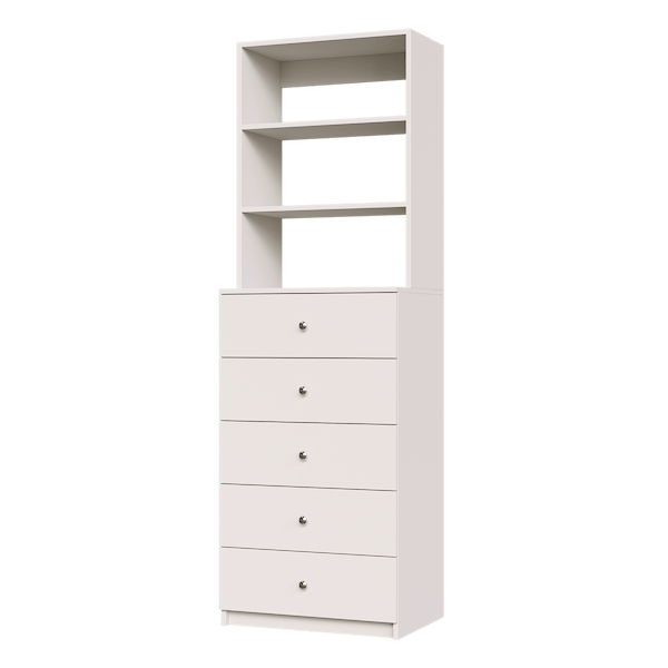 Vista 25.5 in. W Grey 5 Drawer Hutch Tower 4-Shelf Wood Closet System