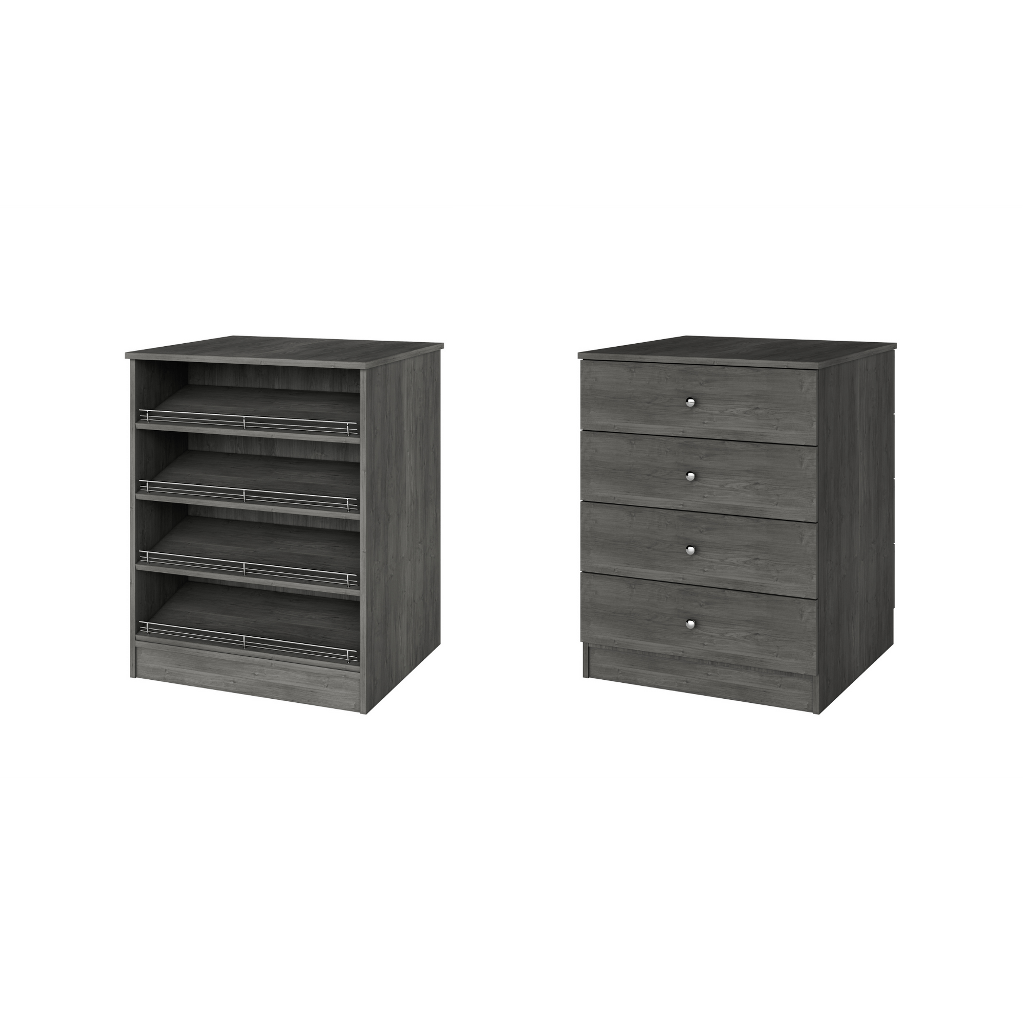 Grey slanted shoe shelves slab drawer