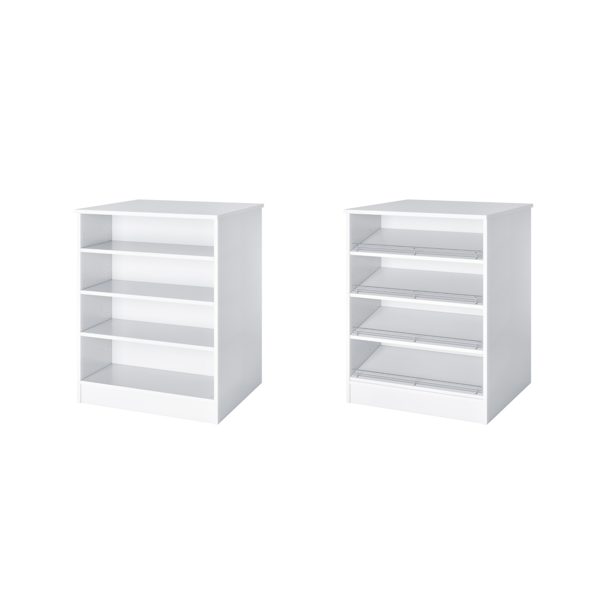White adjustable shelves slanted shoe shelves
