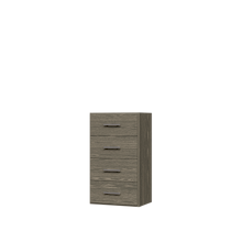 Grey closet drawers with slab fronts for space-saving folded clothes storage.