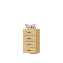 Natural oak closet drawer unit with slab fronts for large closet storage.