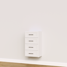 White shaker built-in closet drawers for custom wardrobe and closet systems.