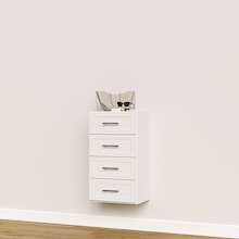 White shaker closet drawers for folded clothing and wardrobe storage.