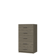 Grey closet drawer system with slab fronts for space-saving folded clothes.
