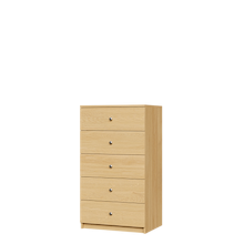 Natural oak closet drawers with slab fronts for dresser in closet storage.
