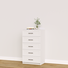 White shaker 5-drawer closet storage tower for folded clothing and wardrobe storage