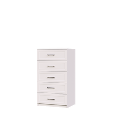 White shaker closet drawers for walk-in wardrobe storage.
