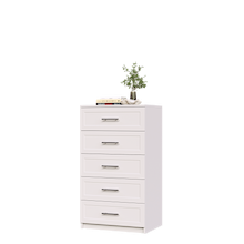 White shaker closet drawer cabinet with decorative fronts for dresser in closet storage.