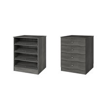 Grey slab drawers slanted shoe shelves 