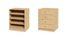 Oak slab drawers slanted shoe shelves 