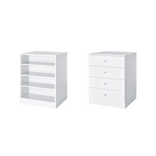 White slab drawers adjustable shelves