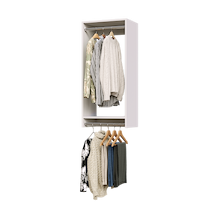 19.5 inch double hanging closet in white with blouses for nurseries.