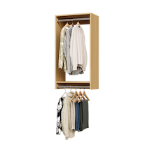 22.5 inch double hanging closet in natural oak with coats for mudrooms.