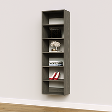 Grey 19.5 inch closet organizer for shirts in a guest bedroom.