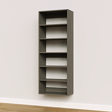 Grey 25.5 inch shelf tower for modern reach-in closet organization.