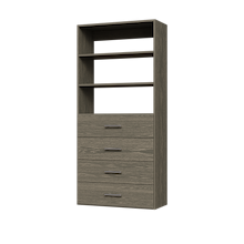 4-drawer shelf tower grey 31.5 inch slab drawer tower with slab drawers for master bedroom wardrobe organization.