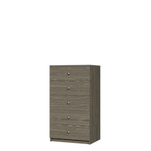 Grey closet drawer system with slab fronts for space-saving folded clothes.