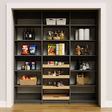 75 inch grey kitchen shelving for organizing large pantry supplies.
