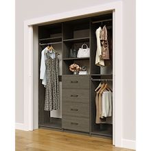 Grey closet system 75 inch with double hanging storage for clothing