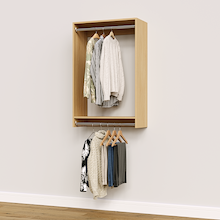28.5 inch double hanging closet in natural oak for hallway closets.