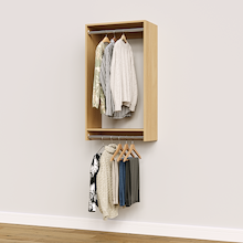 24 inch double hanging closet in natural oak for tiered hanging.
