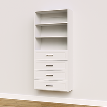 4-drawer shelf tower white 31.5 inch shaker built-in closet storage with shaker-style drawers for a master wardrobe.