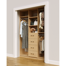 Natural Oak closet system 60 inch with compact hanging storage for clothing