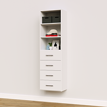 4-drawer shelf tower white 19.5 inch slab closet system with flat panel slab drawers for baby clothes and nursery wardrobe organization