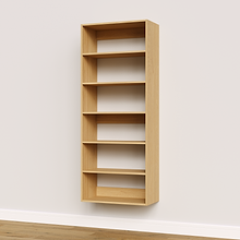 Natural oak 27 inch shelf tower used for a built-in walk-in wardrobe look.