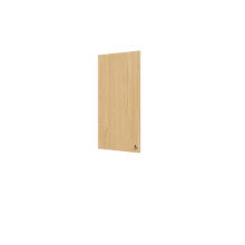 Natural oak half closet doors 19.5 inch slab concealing wood grain adjustable shelving in a small closet tower.