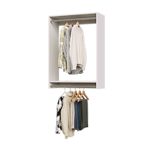 31.5 inch double hanging closet in white for seasonal clothing.