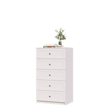 White shaker closet drawer cabinet with decorative fronts for dresser in closet storage.