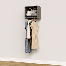 Grey 19.5 inch tall hanging closet organizer for walk-in wardrobe organization.