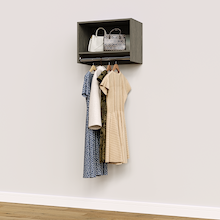 Grey 24 inch tall hanging closet organizer for built-in wardrobe systems.