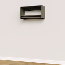 Grey 33 inch tall hanging closet system with modular closet flexibility.