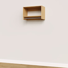 Natural Oak 27 inch tall hanging closet system with adjustable modular storage.