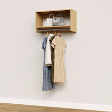 Natural Oak 31.5 inch tall hanging closet organizer for reach-in wardrobe systems.